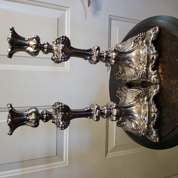 Pair of Russian Repousse Silver Plate Candlesticks by Warszawa Norblin 19th Cent - Picture 4 of 11